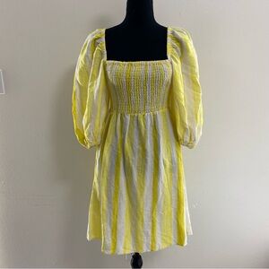 Tuckernuck Dress Women’s Size Medium Yellow White Stripes Annie Smocked Mini